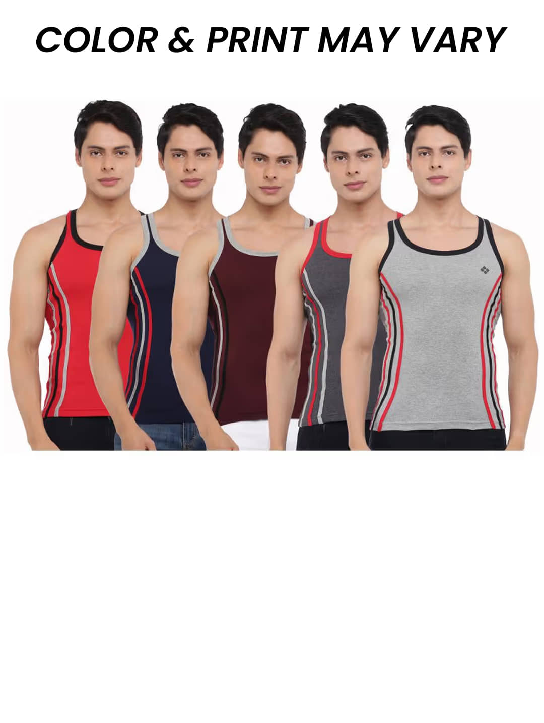 Dollar Bigboss Men's Pack of 5 Solid Combed Cotton Racerback Styled Gym Vest (Colour May Vary) - Nightwear & Loungewear | Buy online on ZillyBuy