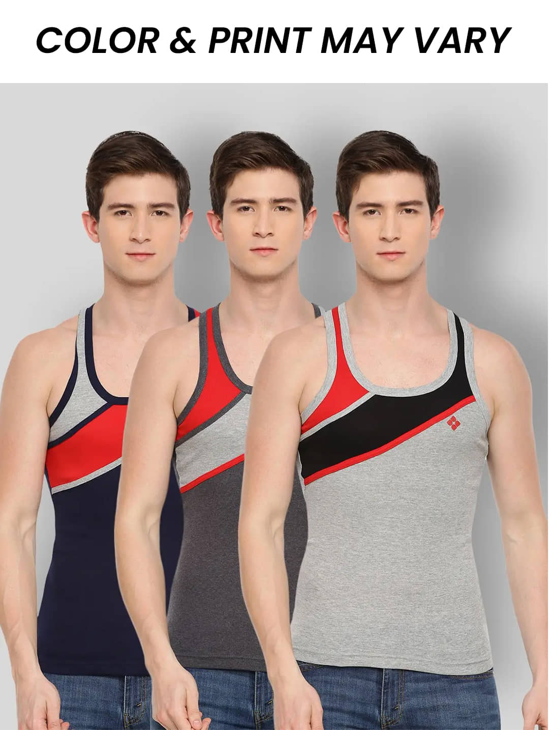 Dollar Bigboss Men's Pack of 3 Solid Combed Cotton Racerback Styled Gym Vest (Colour May Vary) - Nightwear & Loungewear | Buy online on ZillyBuy