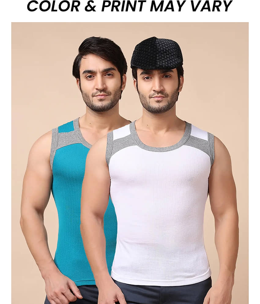 Dollar Bigboss Men's Pack of 2 Solid Combed Cotton Racerback Styled Gym Vest (Colour May Vary) - Nightwear & Loungewear | Buy online on ZillyBuy
