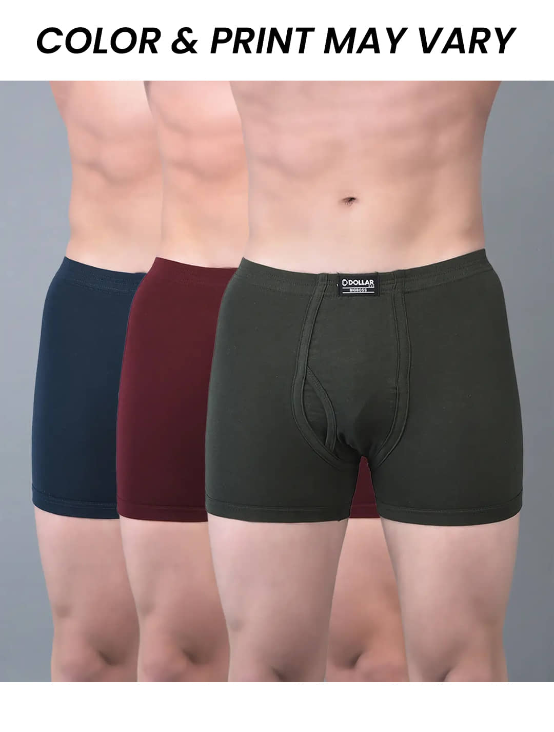 Dollar Bigboss Men's Pack of 3 Solid Combed Cotton Trunk With Plush-Backed Waistband (Colour May Vary)