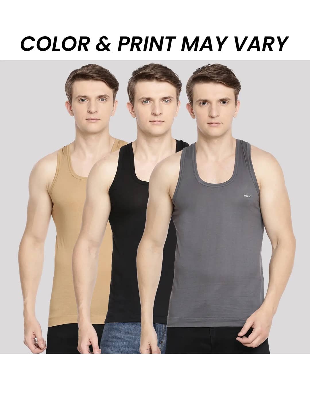 Dollar Bigboss Men's Pack of 3 Solid Combed Cotton Shrinkless Vest (Colour May Vary) - Nightwear & Loungewear | Buy online on ZillyBuy