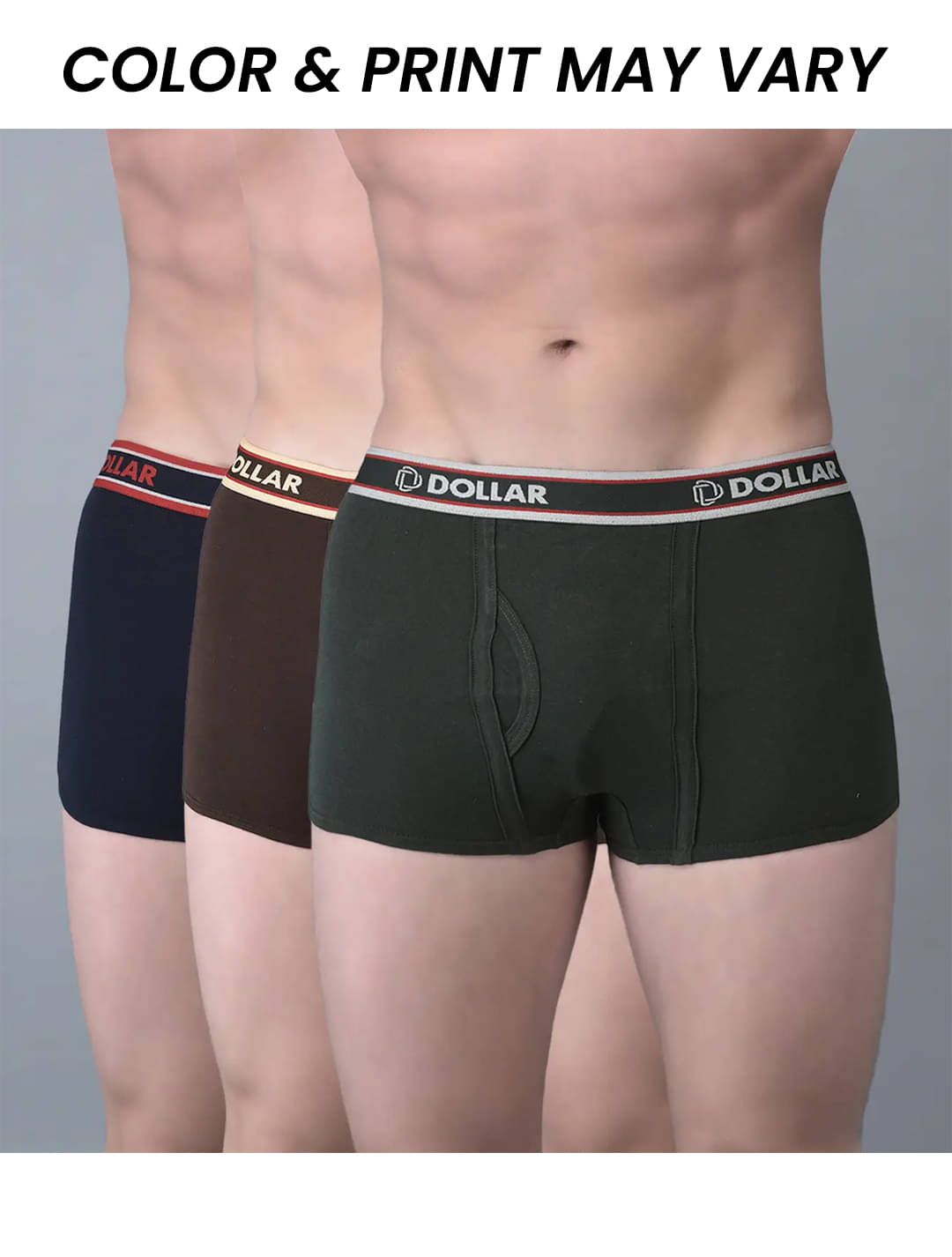     			Dollar Bigboss Men's Pack of 3 Solid Combed Cotton Trunk With Double Pouch Support (Colour May Vary)