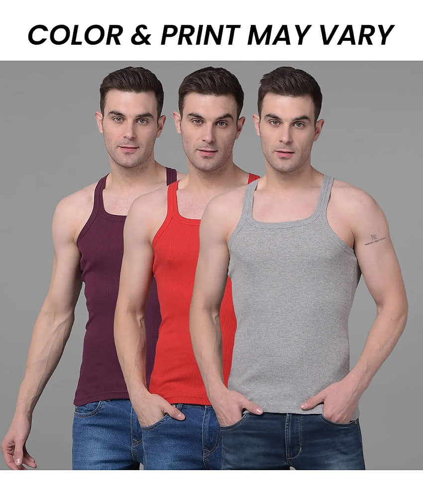 Dollar Bigboss Men's Pack of 3 Solid Combed Cotton Racerback Styled Gym Vest (Colour May Vary) - Nightwear & Loungewear | Buy online on ZillyBuy