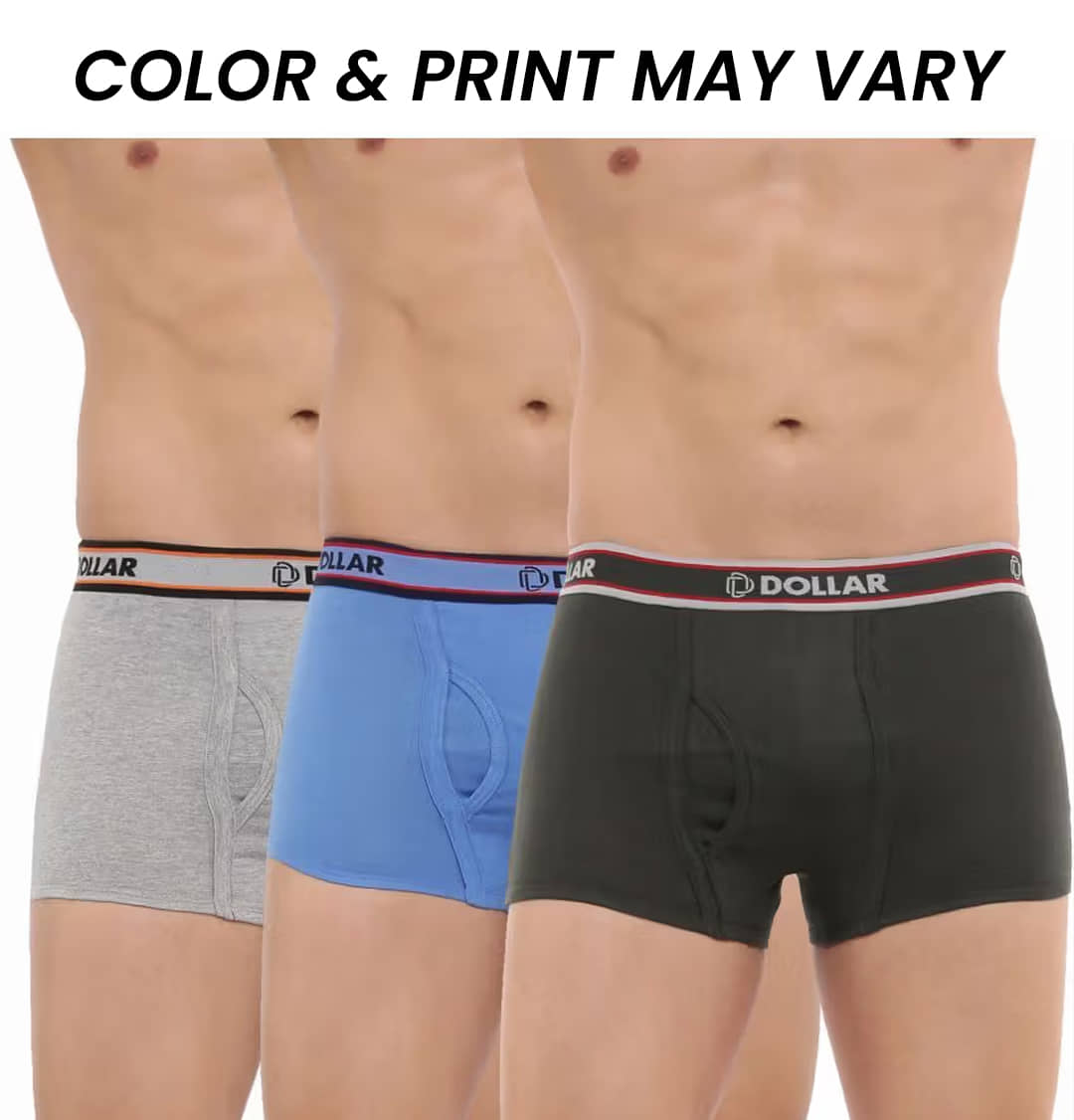 Dollar Bigboss Men's Pack of 3 Solid Combed Cotton Trunk With Double Pouch Support (Colour May Vary)