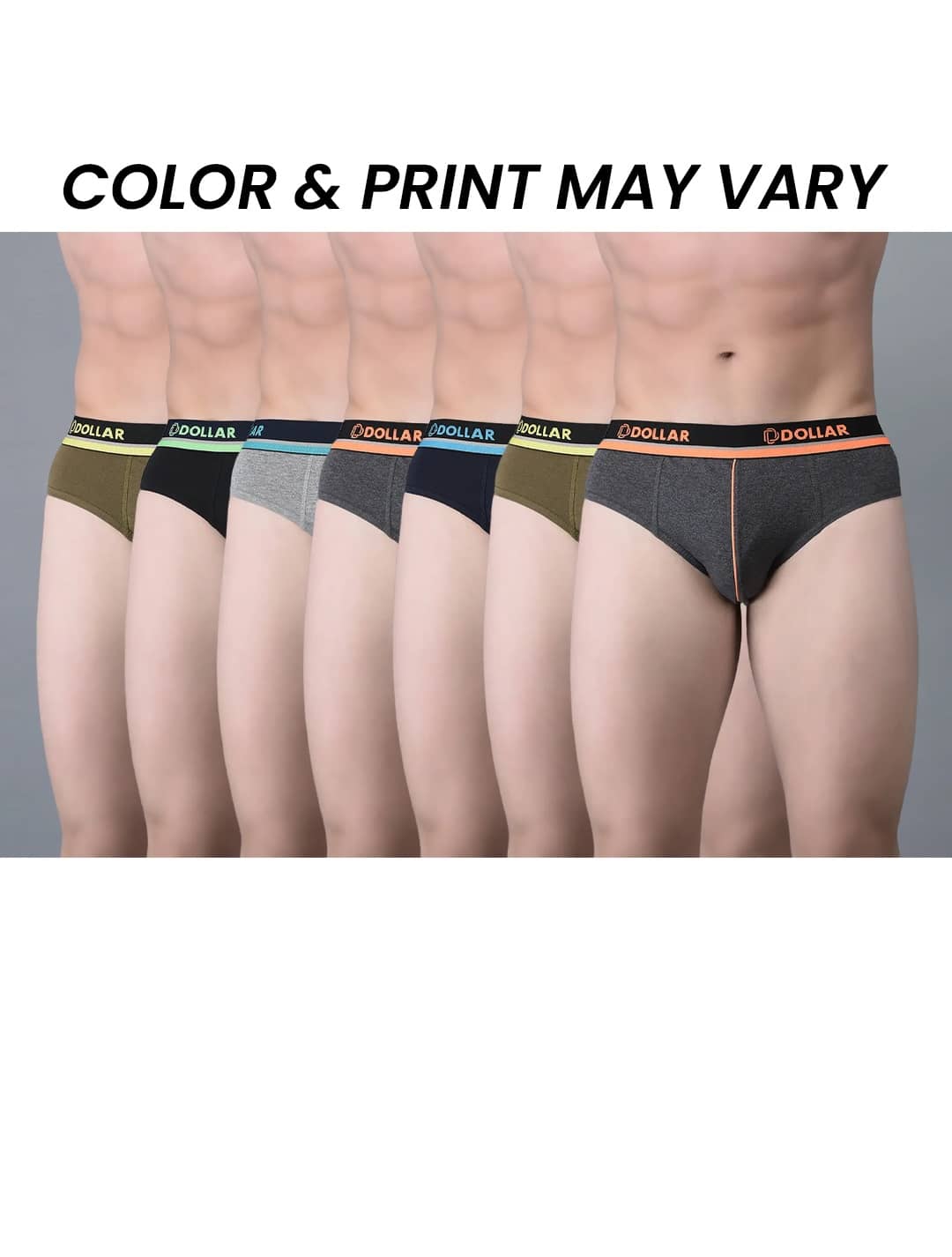 Dollar Bigboss Men's Pack of 7 Combed Cotton Solid Brief With Illuminating Waistband Logo (Colour May Vary)