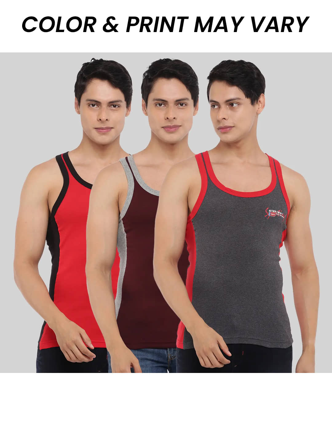 Dollar Bigboss Men's Pack of 3 Solid Combed Cotton Racerback Styled Gym Vest (Colour May Vary) - Nightwear & Loungewear | Buy online on ZillyBuy