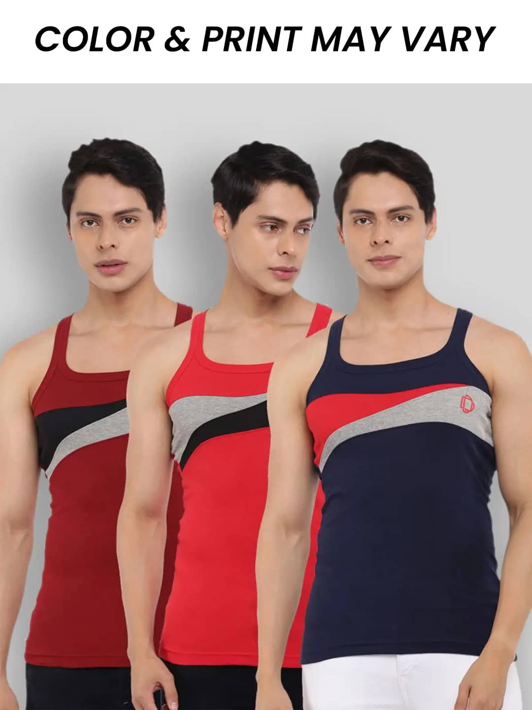 Dollar Bigboss Men's Pack of 3 Solid Combed Cotton Racerback Styled Gym Vest (Colour May Vary) - Nightwear & Loungewear | Buy online on ZillyBuy