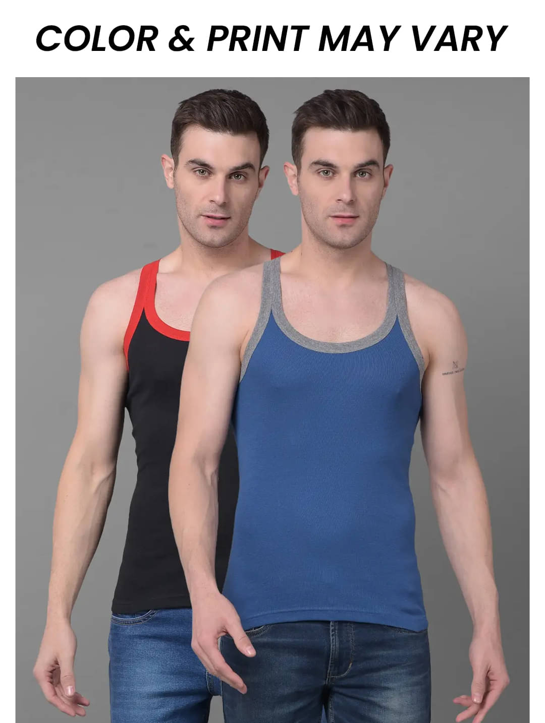     			Dollar Bigboss Men's Pack of 2 Solid Combed Cotton Racerback Styled Gym Vest (Colour May Vary)