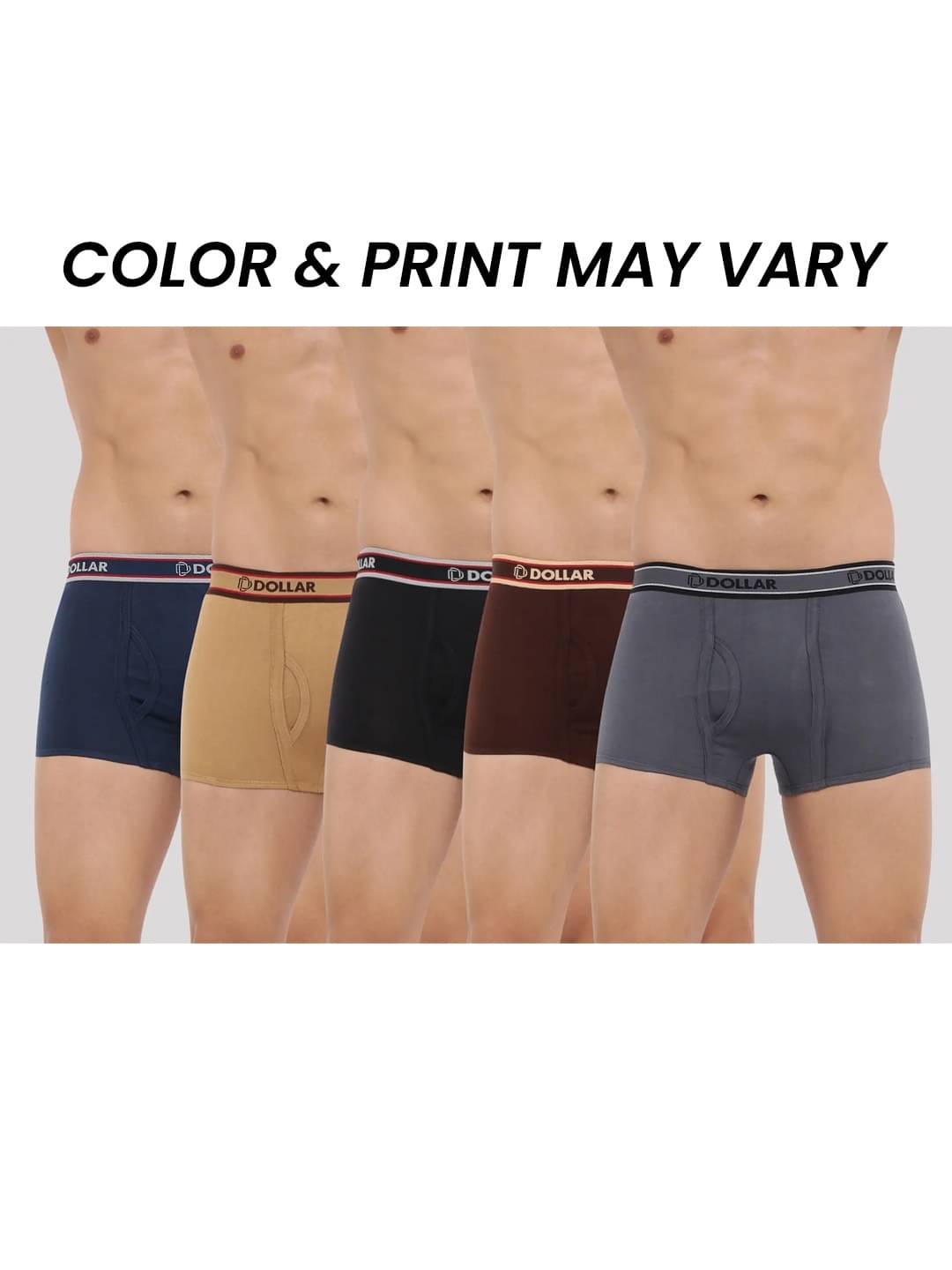 Dollar Bigboss Men's Pack of 5 Solid Combed Cotton Trunk With Double Pouch Support (Colour May Vary) Dollar Bigboss Men's Pack of 5 Solid Combed Cotton Trunk With Double Pouch Support (Colour May Vary)