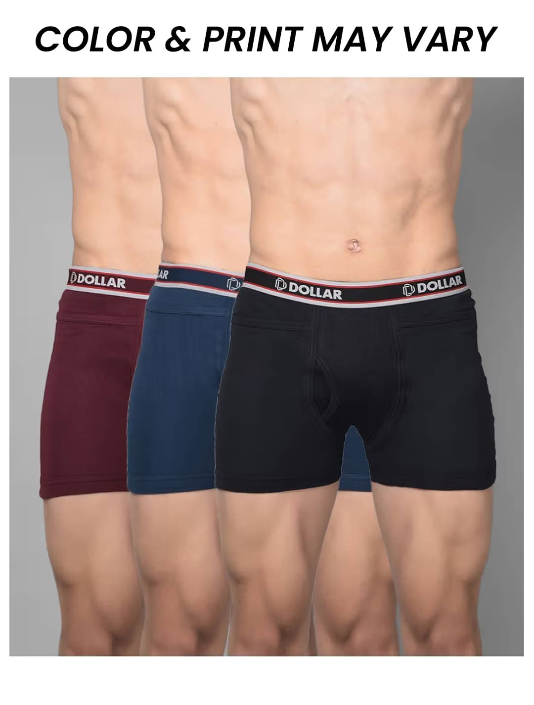Dollar Bigboss Men's Pack of 3 Solid Combed Cotton Intrerlock Pocket Trunk (Colour May Vary) Dollar Bigboss Men's Pack of 3 Solid Combed Cotton Intrerlock Pocket Trunk (Colour May Vary)