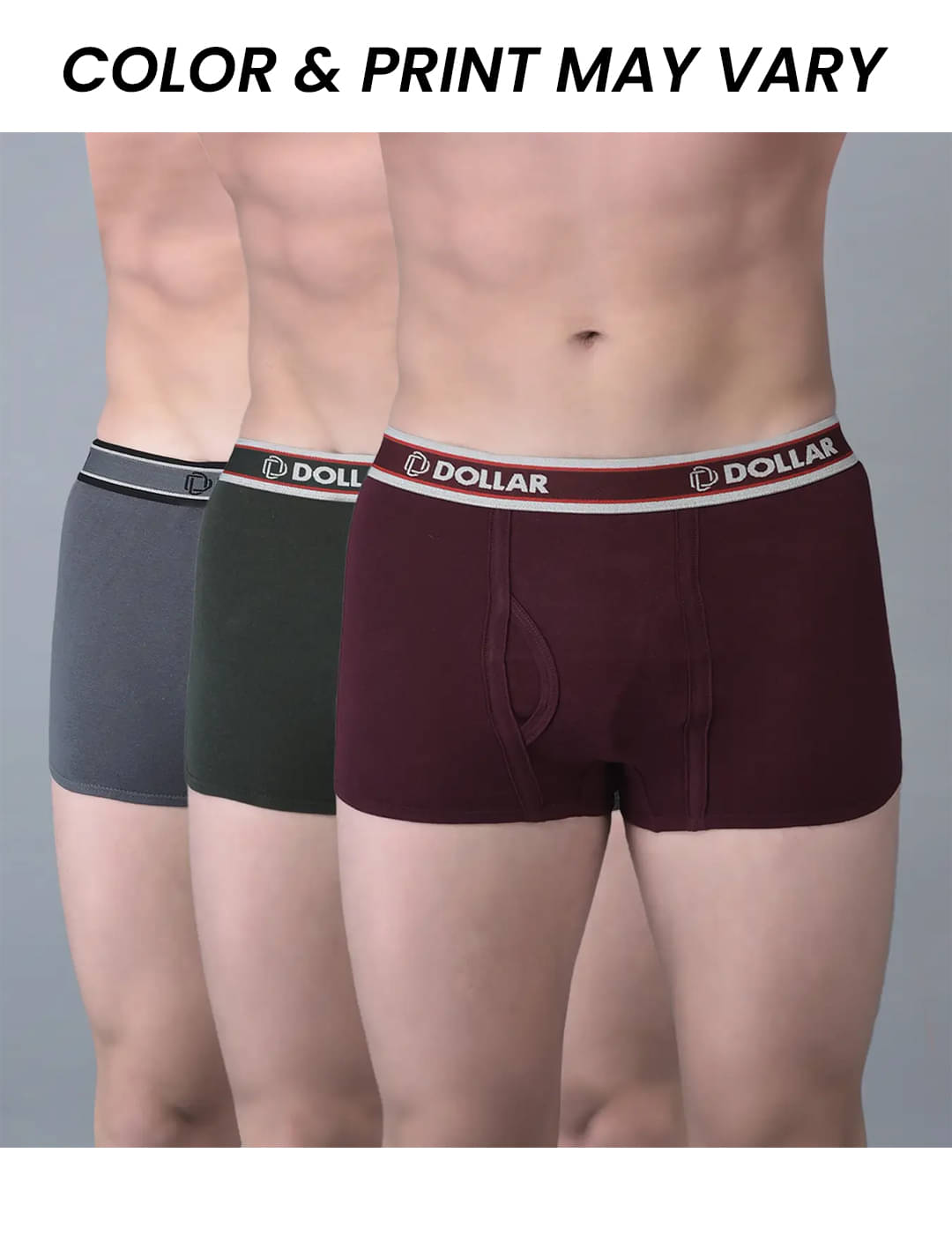     			Dollar Bigboss Men's Pack of 3 Solid Combed Cotton Trunk With Double Pouch Support (Colour May Vary)