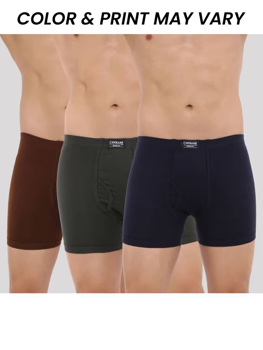 Dollar Bigboss Men's Pack of 3 Solid Combed Cotton Trunk With Plush-Backed Waistband (Colour May Vary)