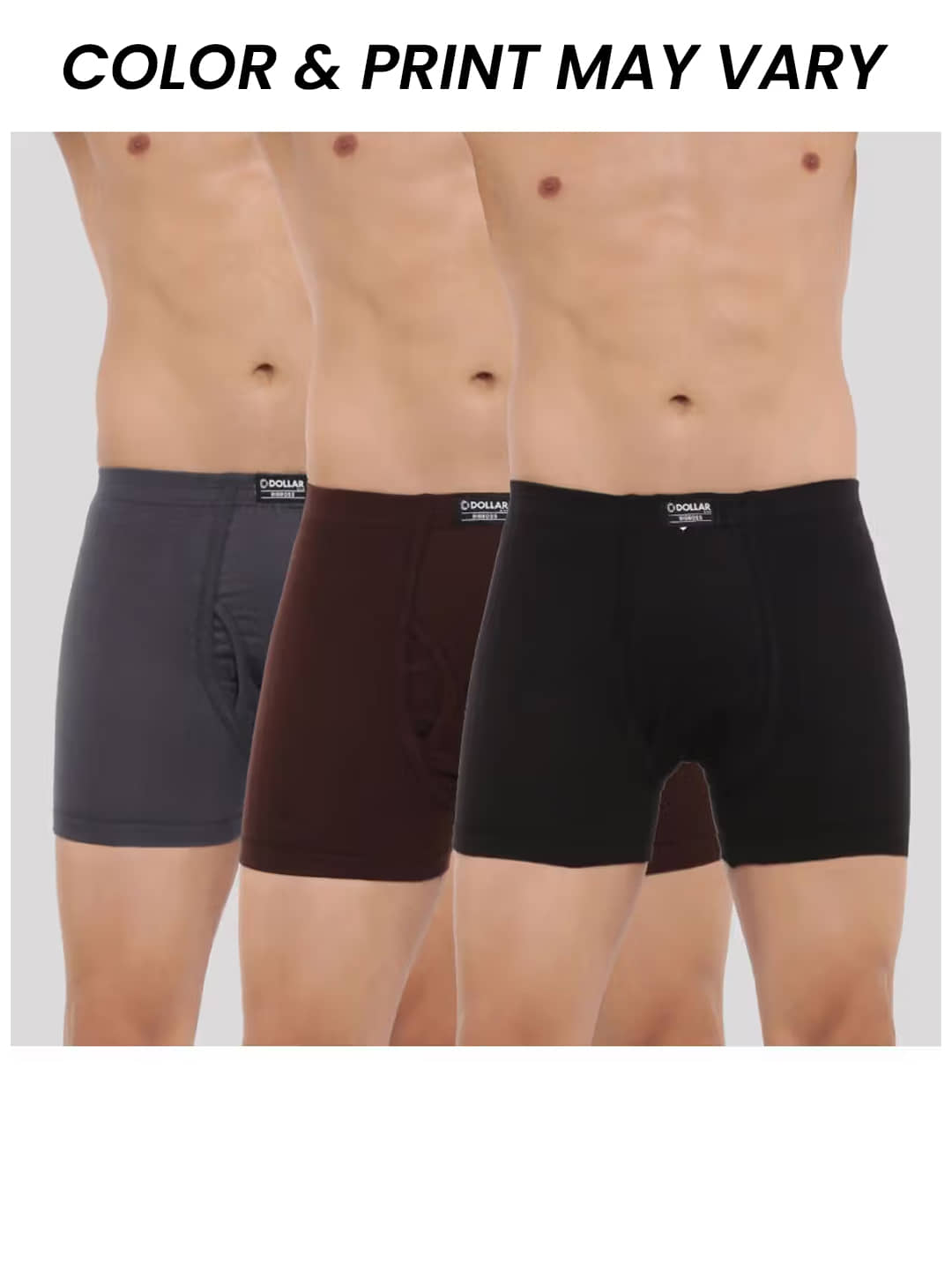Dollar Bigboss Men's Pack of 3 Solid Combed Cotton Trunk With Plush-Backed Waistband (Colour May Vary)