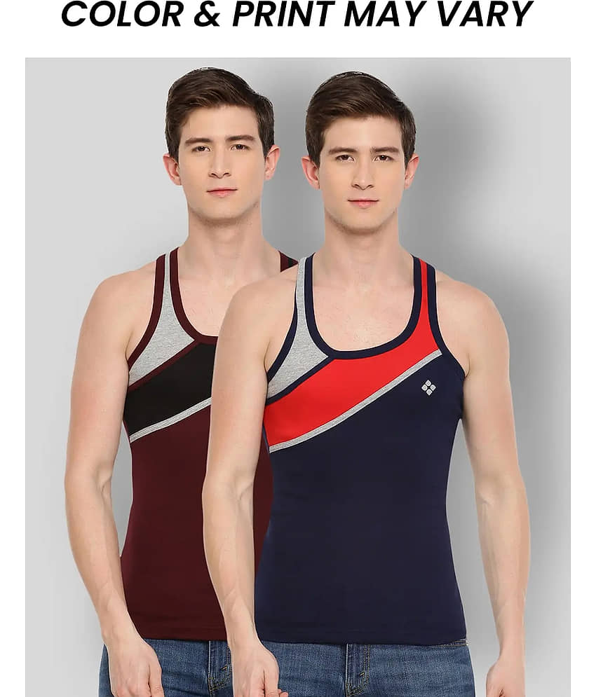 Dollar Bigboss Men's Pack of 2 Solid Combed Cotton Racerback Styled Gym Vest (Colour May Vary) - Nightwear & Loungewear | Buy online on ZillyBuy