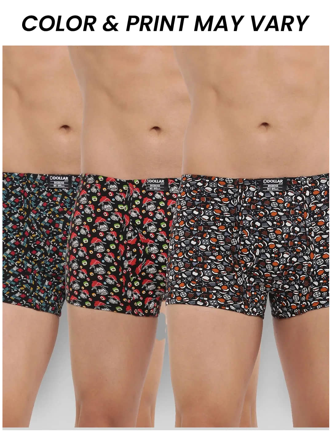 Dollar Bigboss Men's Pack of 3 Soft Combed Cotton Printed Trunk (Colour May Vary)