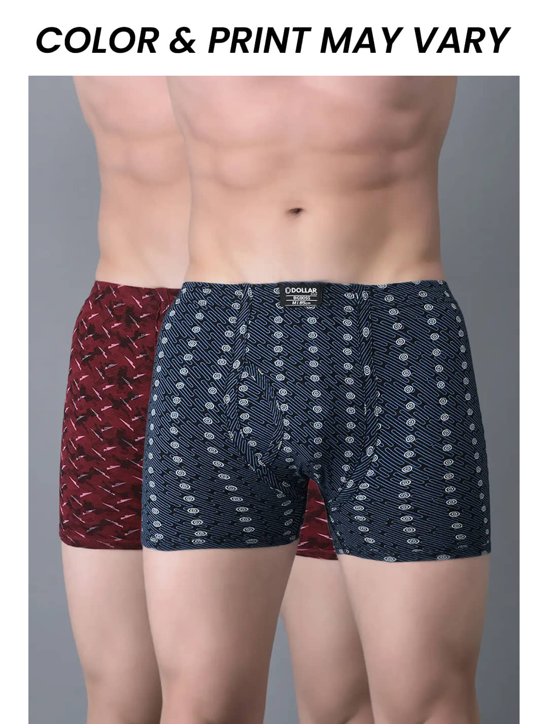 Dollar Bigboss Men's Pack of 2 Soft Combed Cotton Printed Trunk (Colour May Vary)