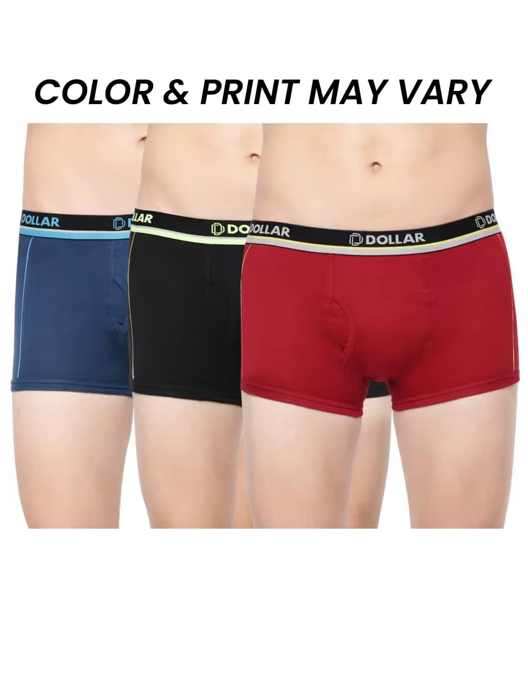 Dollar Bigboss Men's Pack of 3 Combed Cotton Solid Trunk With Illuminating Waistband Logo (Colour May Vary)