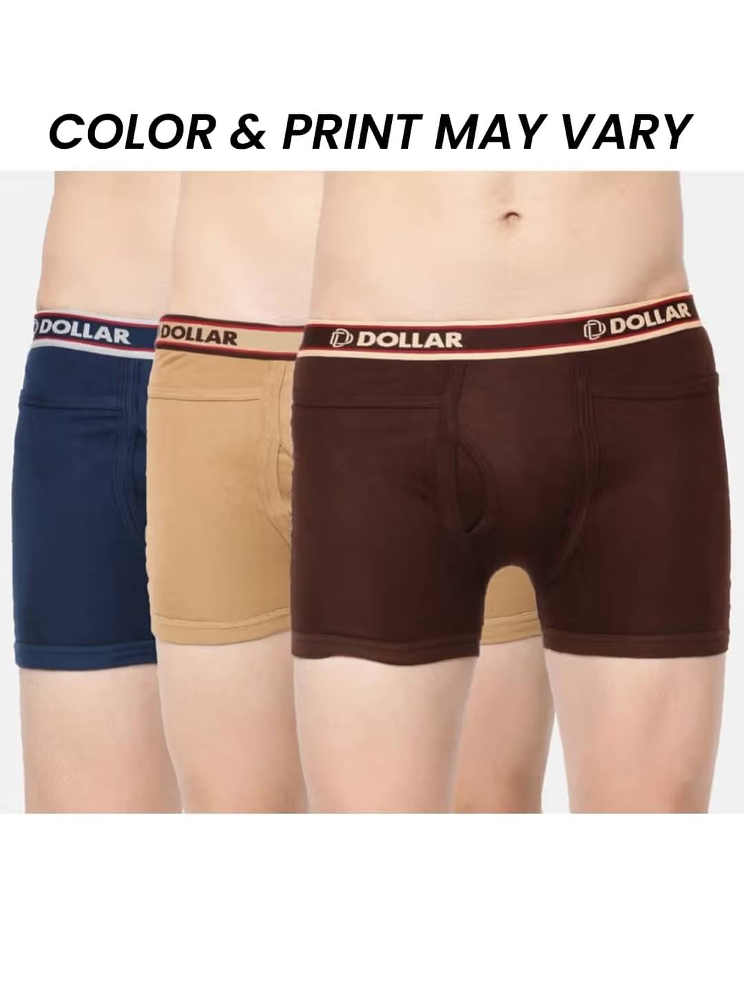 Dollar Bigboss Men's Pack of 3 Solid Combed Cotton Intrerlock Pocket Trunk (Colour May Vary)     			Dollar Bigboss Men's Pack of 3 Solid Combed Cotton Intrerlock Pocket Trunk (Colour May Vary)