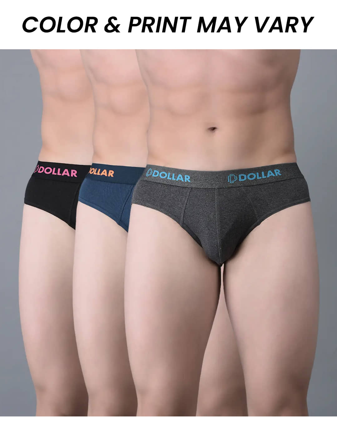 Dollar Bigboss Men's Pack of 3 Cotton Superior Snug Fit Solid Brief (Colour May Vary)