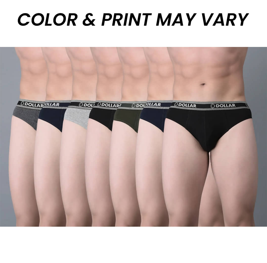 Dollar Bigboss Men's Pack of 7 Solid Cotton Brief With Double Pouch Support (Colour May Vary)