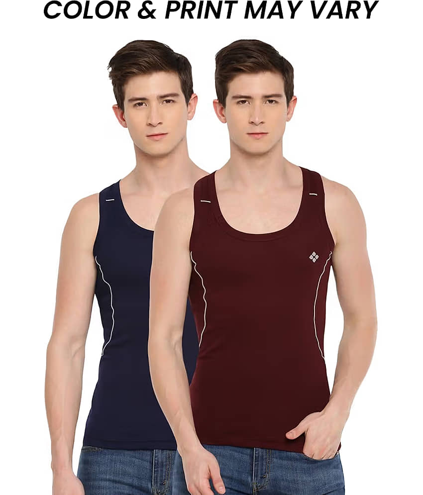 Dollar Bigboss Men's Pack of 2 Solid Combed Cotton Racerback Styled Gym Vest (Colour May Vary) - Nightwear & Loungewear | Buy online on ZillyBuy