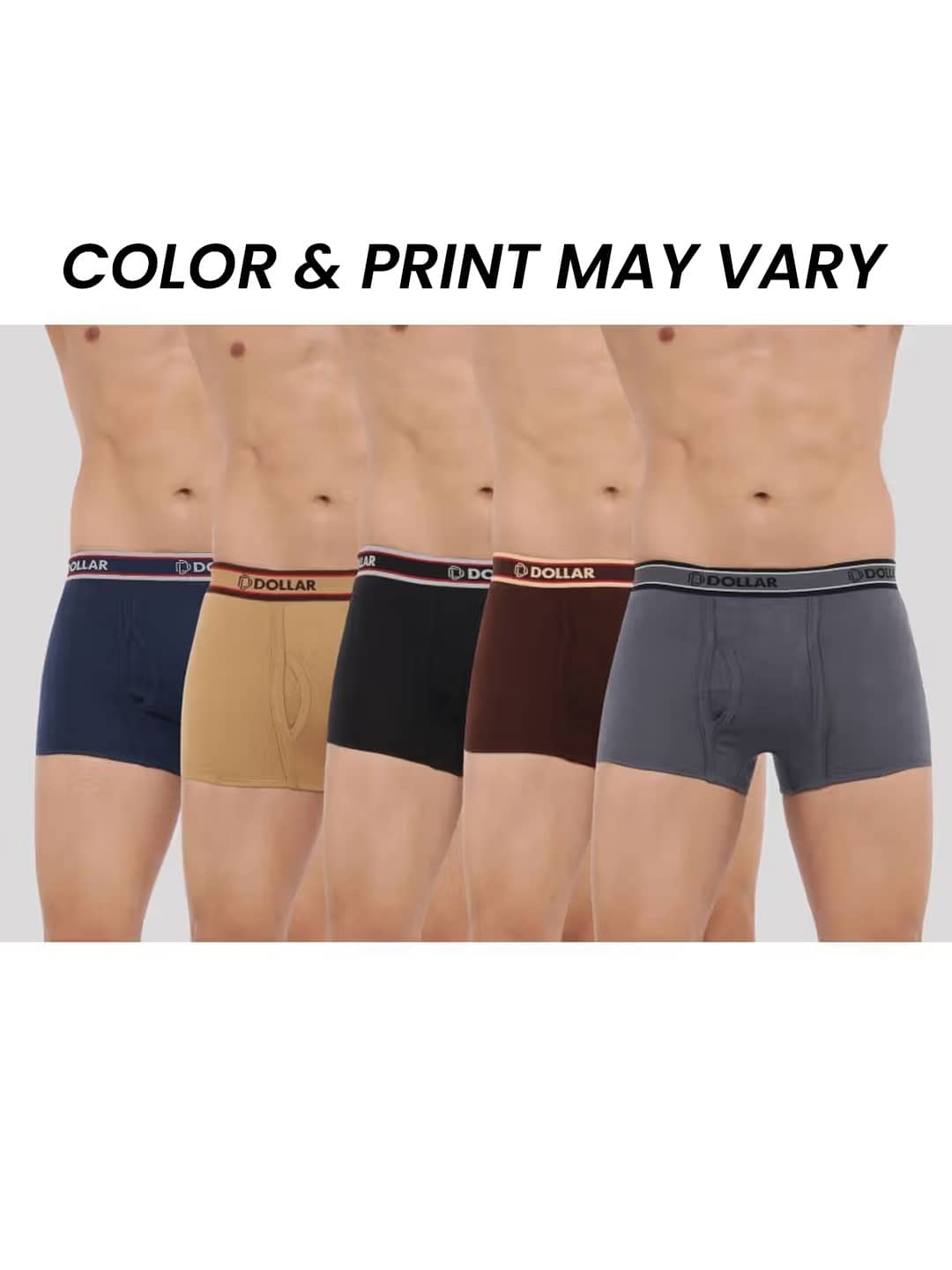 Dollar Bigboss Men's Pack of 5 Solid Combed Cotton Trunk With Double Pouch Support (Colour May Vary)