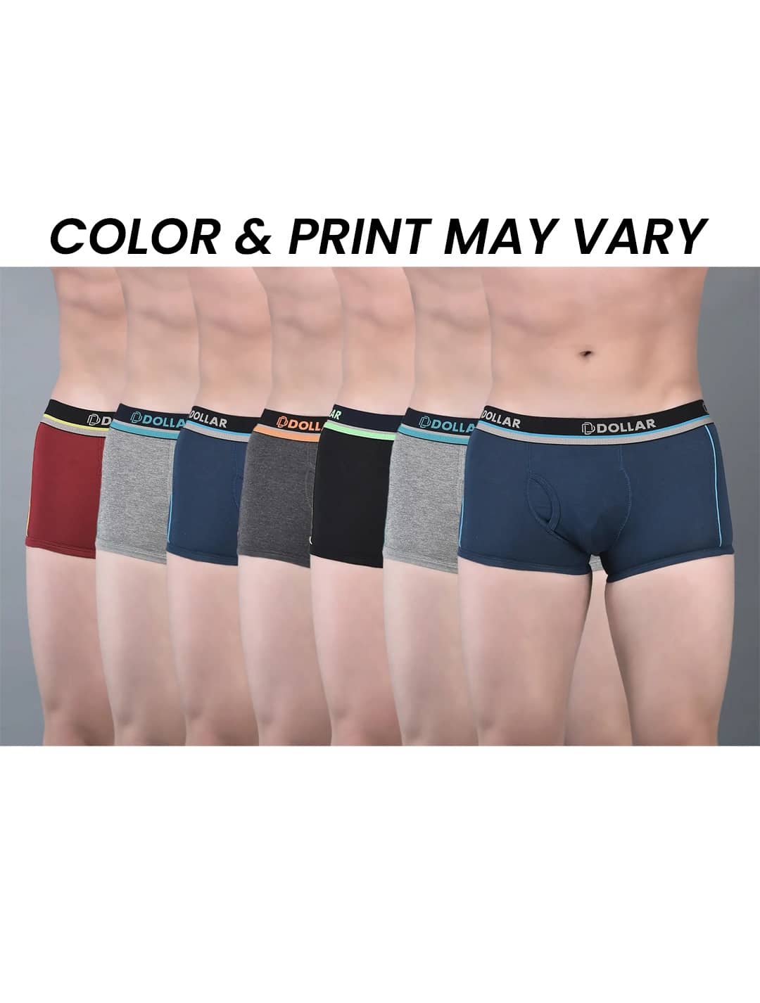 Dollar Bigboss Men's Pack of 7 Combed Cotton Solid Trunk With Illuminating Waistband Logo (Colour May Vary)