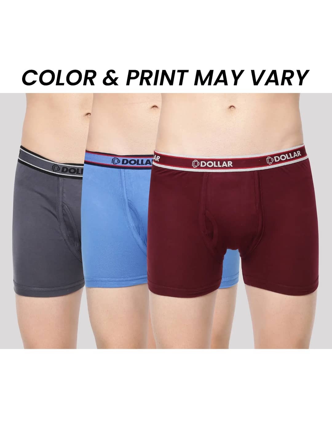 Dollar Bigboss Men's Pack of 3 Solid Combed Cotton Classy Trunk With Fly Front Access (Colour May Vary)
