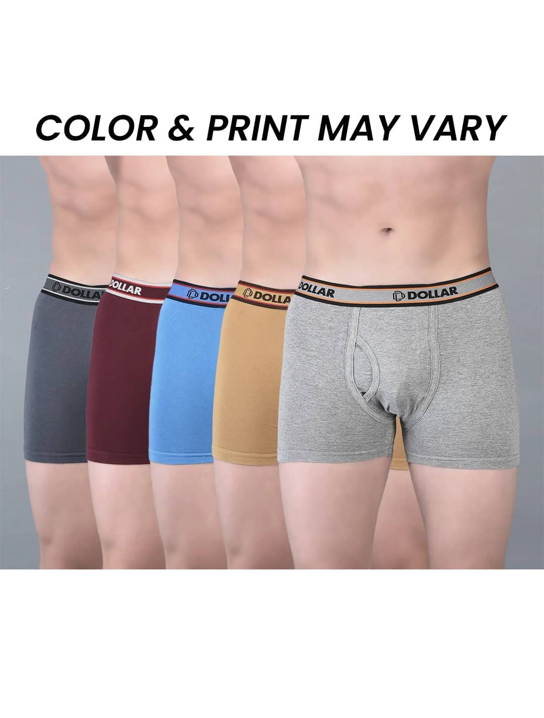 Dollar Bigboss Men's Pack of 5 Solid Combed Cotton Classy Trunk With Fly Front Access (Colour May Vary)