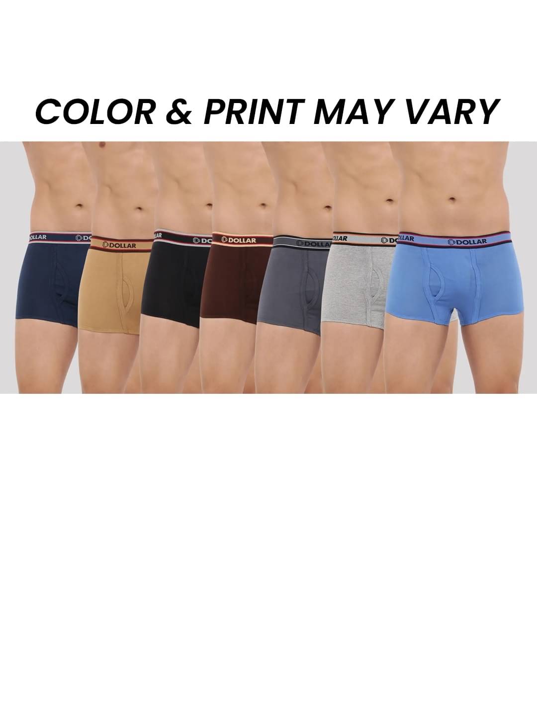     			Dollar Bigboss Men's Pack of 7 Solid Combed Cotton Trunk With Double Pouch Support (Colour May Vary)