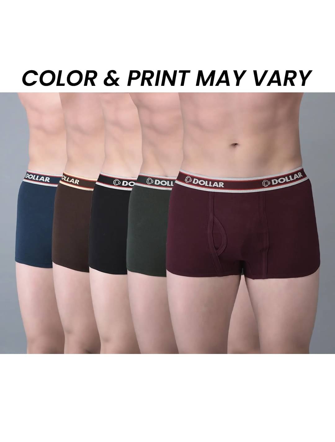 Dollar Bigboss Men's Pack of 5 Solid Combed Cotton Trunk With Double Pouch Support (Colour May Vary) Dollar Bigboss Men's Pack of 5 Solid Combed Cotton Trunk With Double Pouch Support (Colour May Vary)