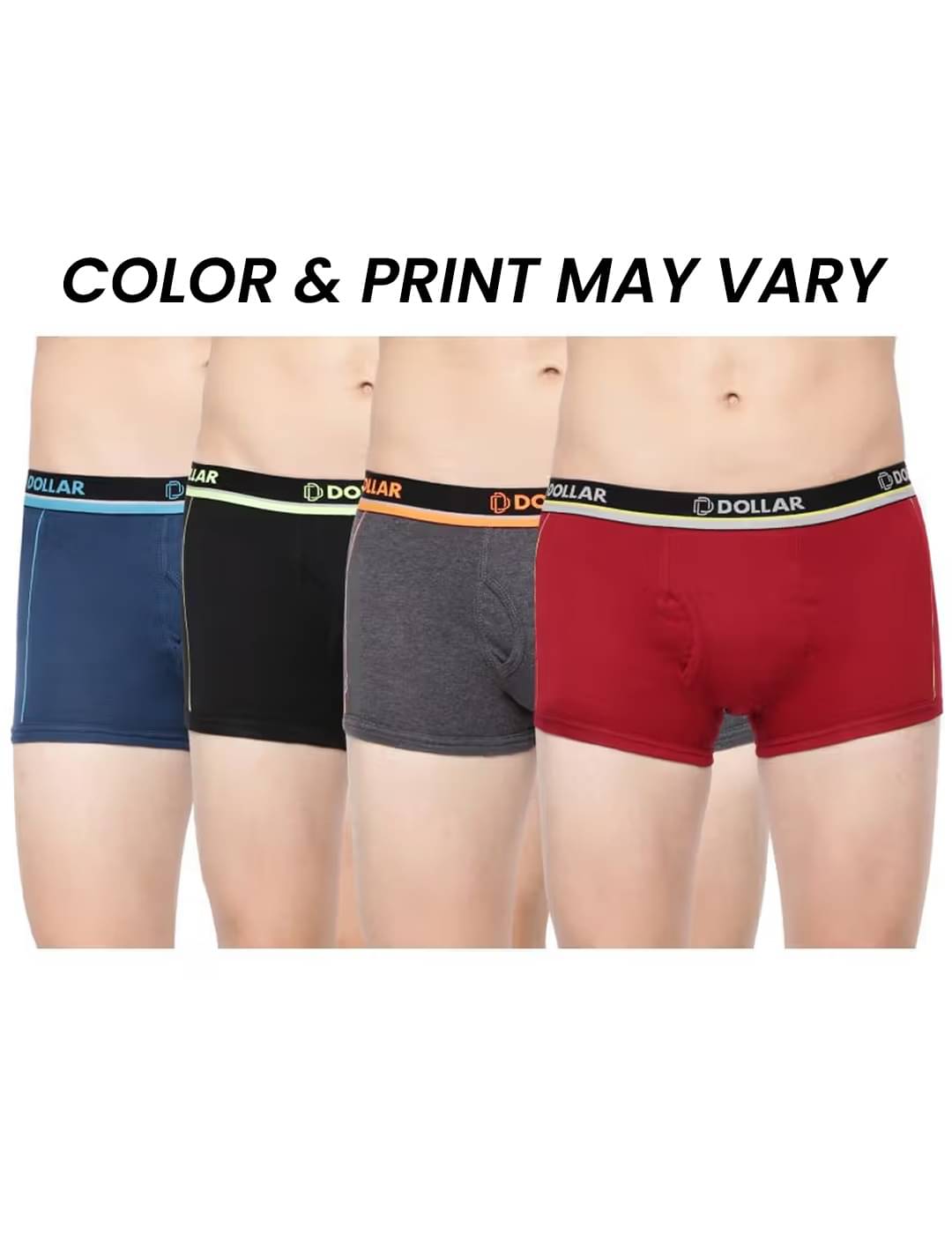     			Dollar Bigboss Men's Pack of 4 Combed Cotton Solid Trunk With Illuminating Waistband Logo (Colour May Vary)