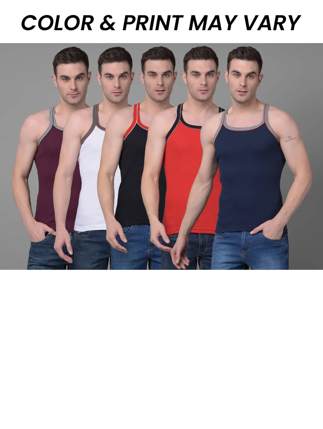 Dollar Bigboss Men's Pack of 5 Solid Combed Cotton Racerback Styled Gym Vest (Colour May Vary) - Nightwear & Loungewear | Buy online on ZillyBuy
