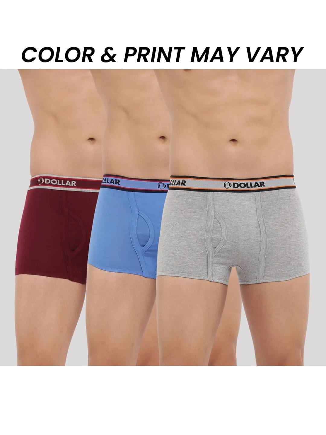     			Dollar Bigboss Men's Pack of 3 Solid Combed Cotton Trunk With Double Pouch Support (Colour May Vary)