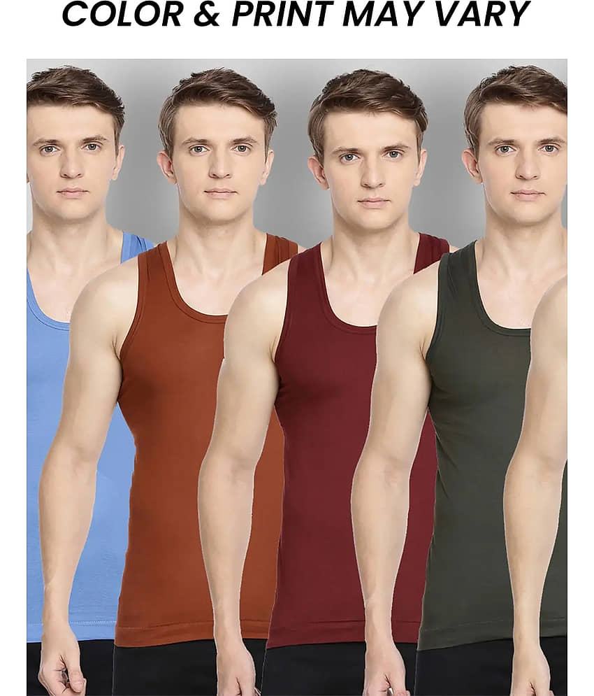 Dollar Bigboss Men's Pack of 10 Solid Combed Cotton Shrinkless Vest (Colour May Vary) - Nightwear & Loungewear | Buy online on ZillyBuy