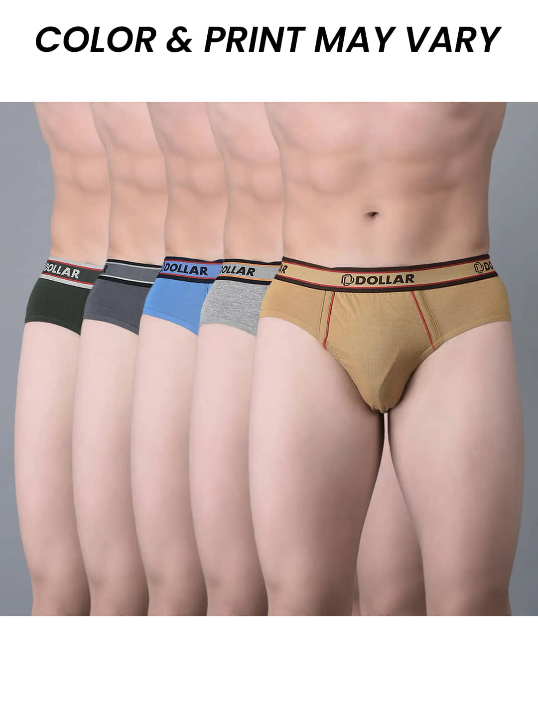 Dollar Bigboss Men's Pack of 5 Combed Cotton Solid Brief With Anti-Microbial Odour Control (Colour May Vary)