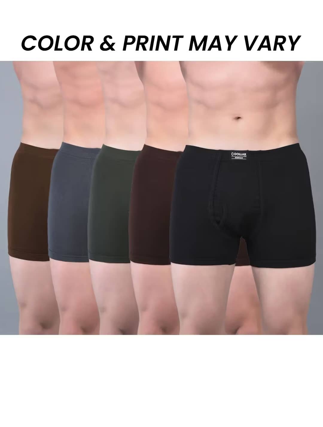 Dollar Bigboss Men's Pack of 5 Solid Combed Cotton Trunk With Plush-Backed Waistband (Colour May Vary)