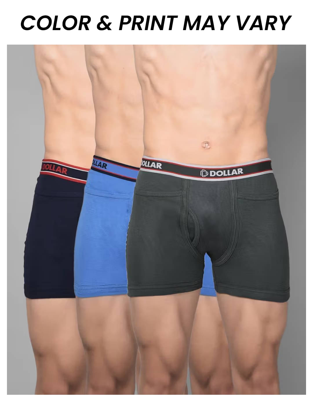     			Dollar Bigboss Men's Pack of 3 Solid Combed Cotton Intrerlock Pocket Trunk (Colour May Vary)