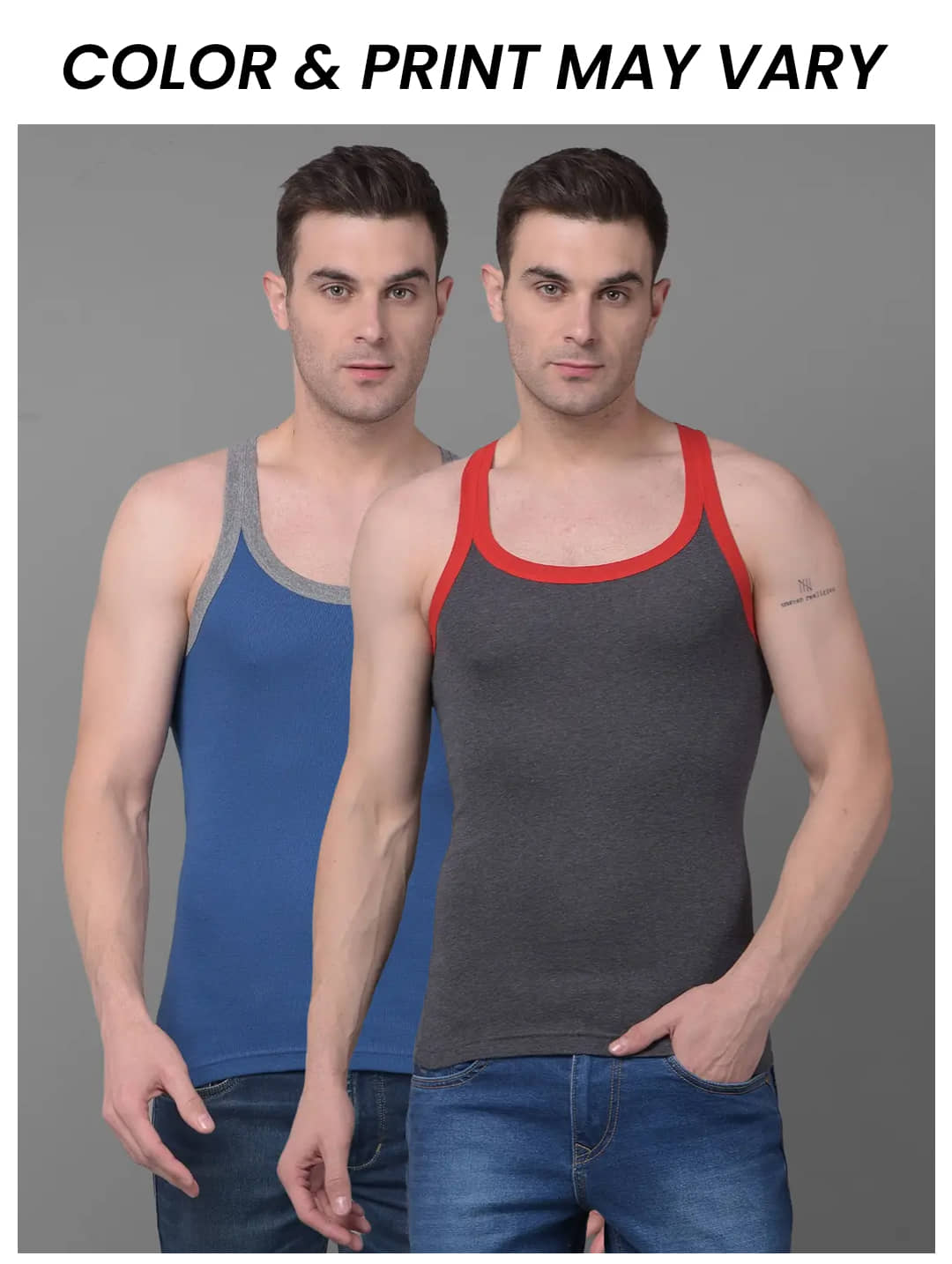 Dollar Bigboss Men's Pack of 2 Solid Combed Cotton Racerback Styled Gym Vest (Colour May Vary) - Nightwear & Loungewear | Buy online on ZillyBuy