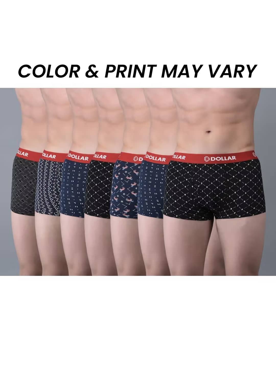 Dollar Bigboss Men's Pack of 7 Combed Cotton Printed Trunk (Colour May Vary)