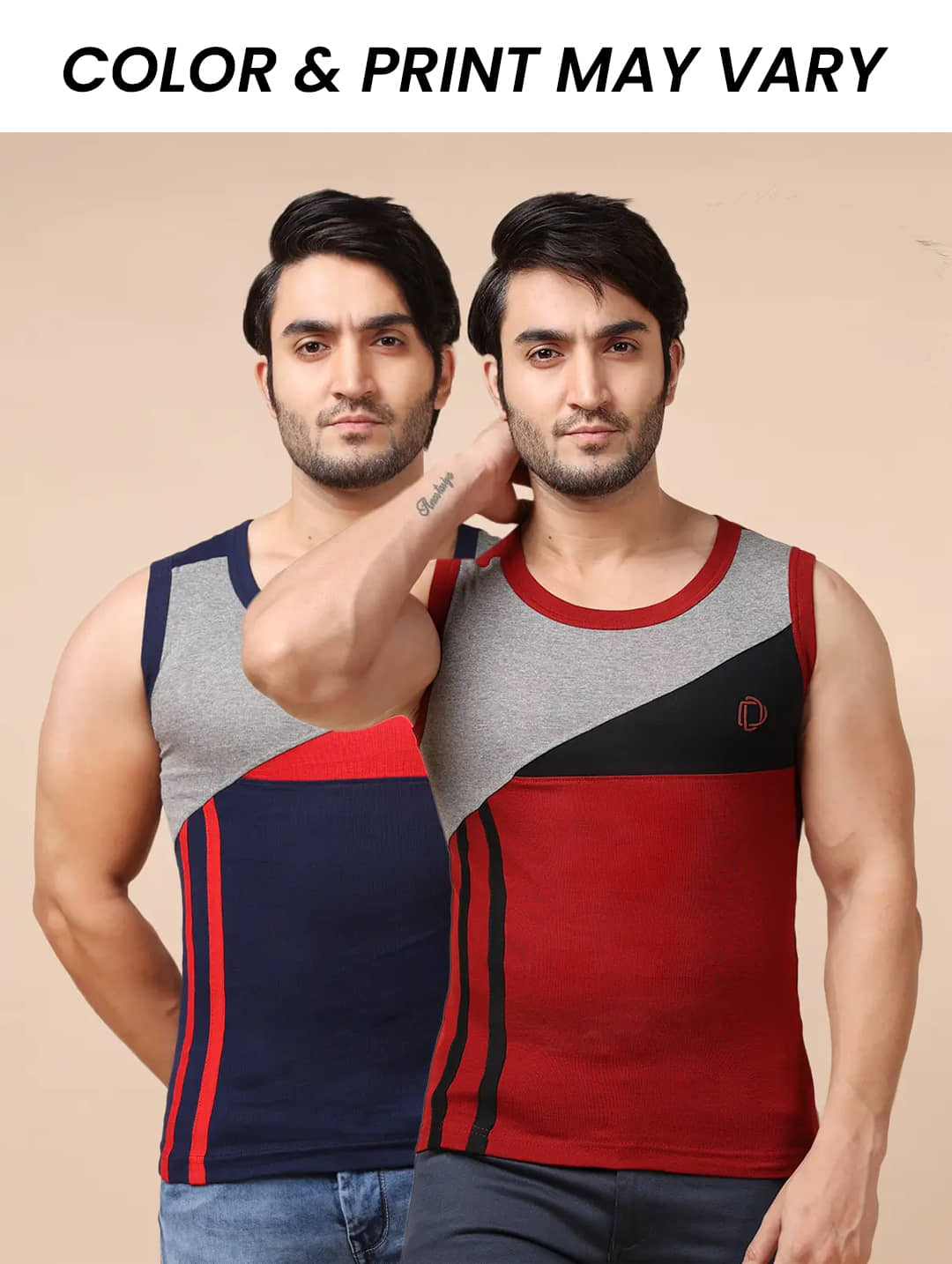 Dollar Bigboss Men's Pack of 2 Solid Combed Cotton Racerback Styled Gym Vest (Colour May Vary) - Nightwear & Loungewear | Buy online on ZillyBuy