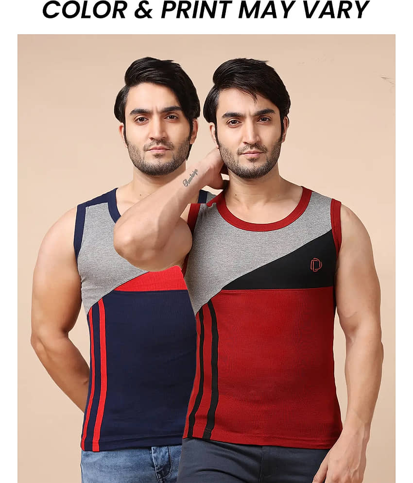 Dollar Bigboss Men's Pack of 2 Solid Combed Cotton Racerback Styled Gym Vest (Colour May Vary) - Nightwear & Loungewear | Buy online on ZillyBuy
