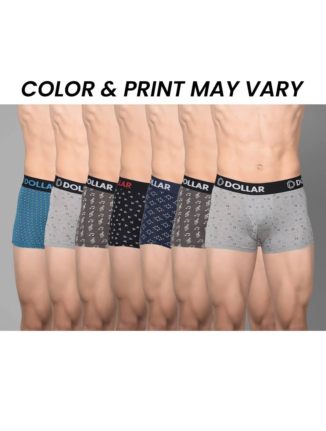 Dollar Bigboss Men's Pack of 7 Cotton Printed Shuffle Intellisoft Spandex Trunk (Colour May Vary)