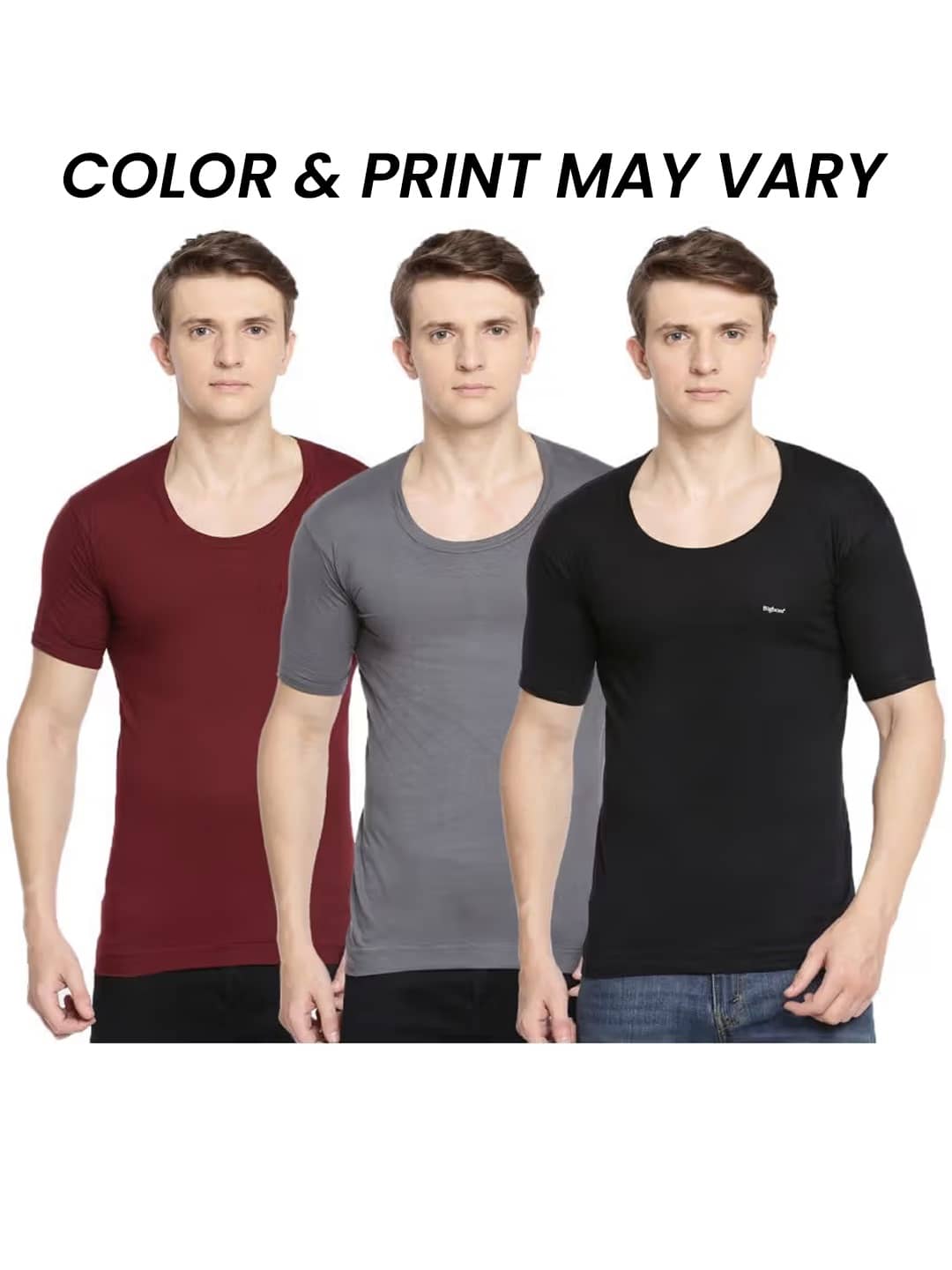 Dollar Bigboss Men's Pack of 3 Solid Combed Cotton Shrinkless Vest (Colour May Vary) - Nightwear & Loungewear | Buy online on ZillyBuy