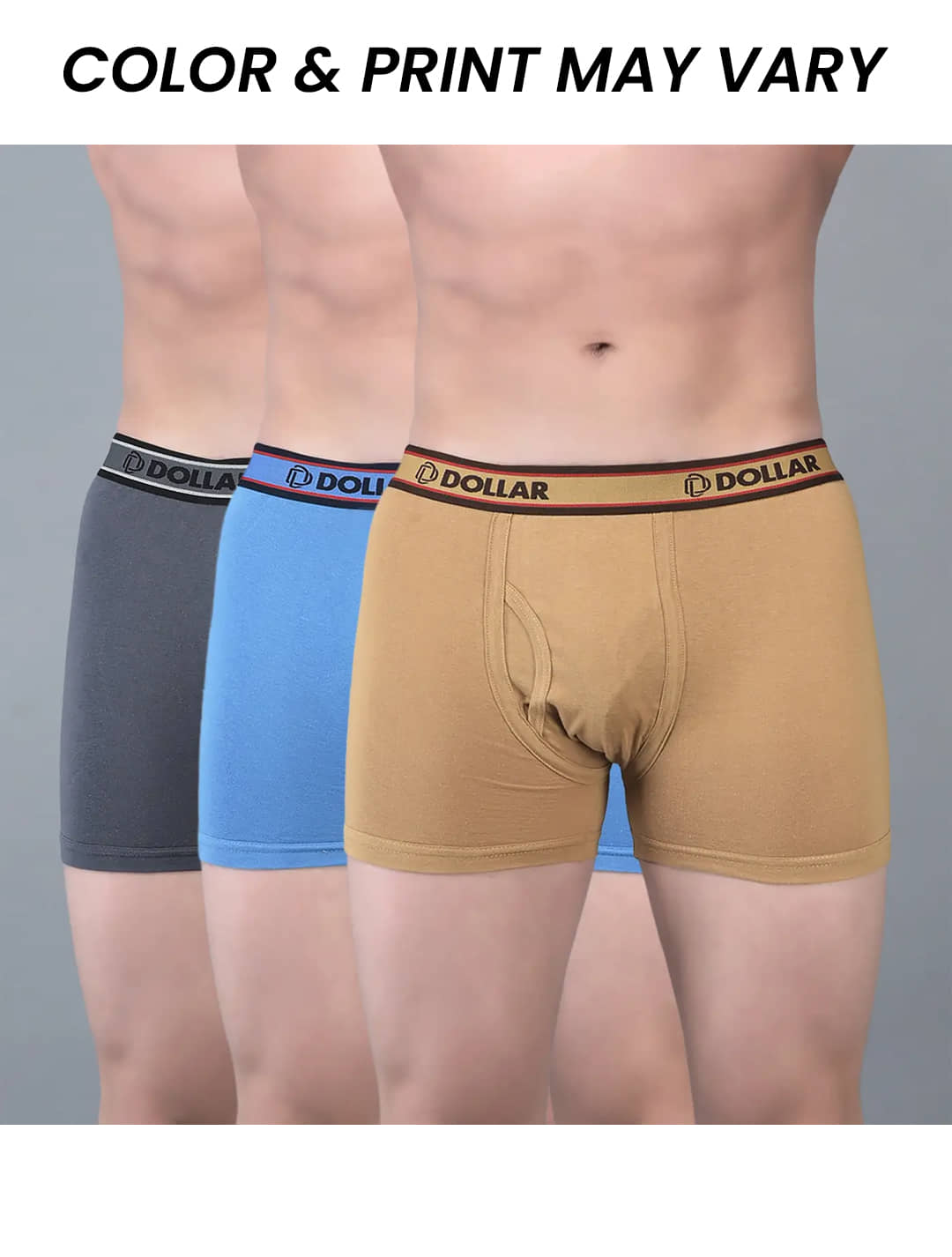 Dollar Bigboss Men's Pack of 3 Solid Combed Cotton Classy Trunk With Fly Front Access (Colour May Vary)
