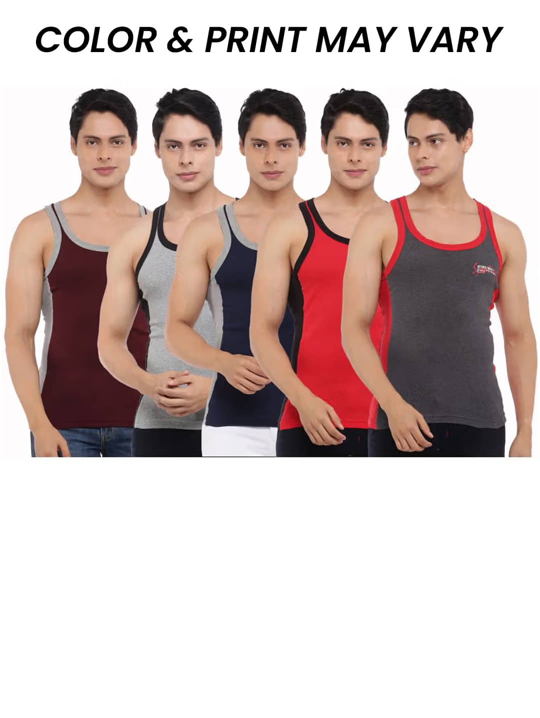 Dollar Bigboss Men's Pack of 5 Solid Combed Cotton Racerback Styled Gym Vest (Colour May Vary) - Nightwear & Loungewear | Buy online on ZillyBuy