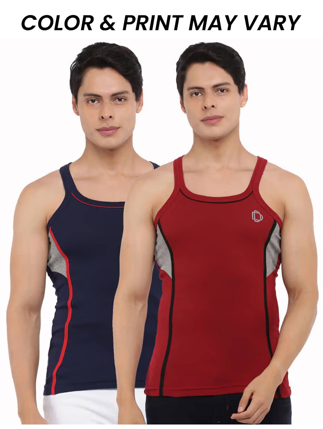 Dollar Bigboss Men's Pack of 2 Solid Combed Cotton Racerback Styled Gym Vest (Colour May Vary) - Nightwear & Loungewear | Buy online on ZillyBuy
