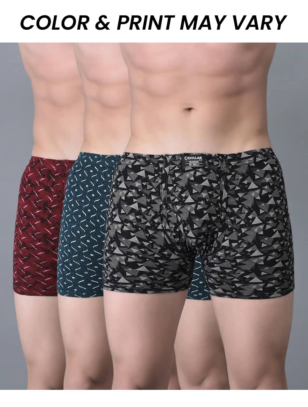 Dollar Bigboss Men's Pack of 3 Soft Combed Cotton Printed Trunk (Colour May Vary)