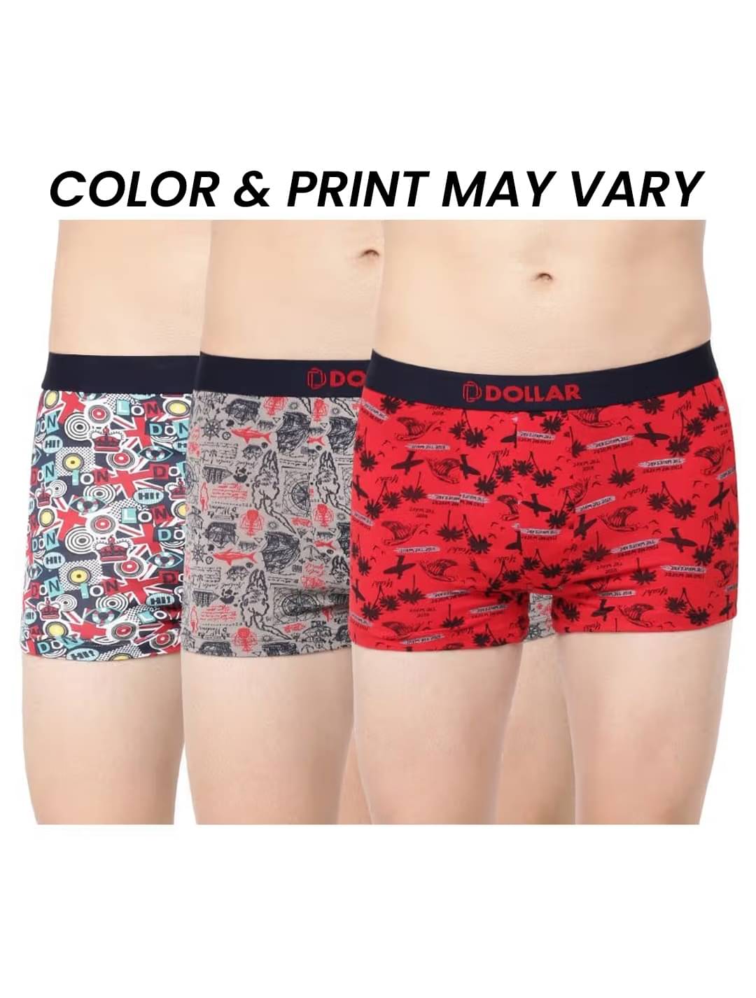 Dollar Bigboss Men's Pack of 3 Printed Trendy Trunk Formulated With Combed Cotton and Spandex Fabric (Colour May Vary)     			Dollar Bigboss Men's Pack of 3 Printed Trendy Trunk Formulated With Combed Cotton and Spandex Fabric (Colour May Vary)