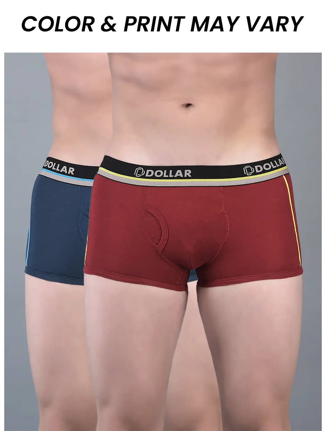 Dollar Bigboss Men's Pack of 2 Combed Cotton Solid Trunk With Illuminating Waistband Logo (Colour May Vary)